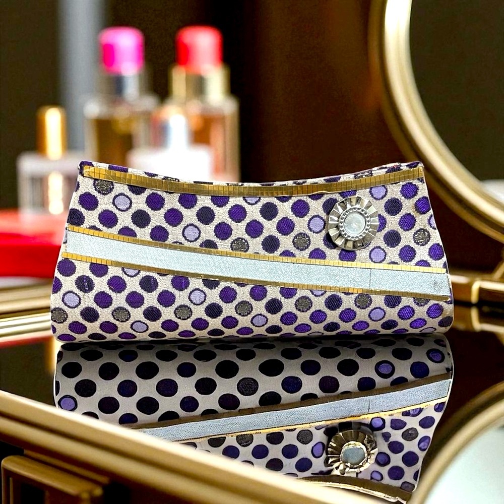 Polka Dot Clutch Bag - Purple and Gold
